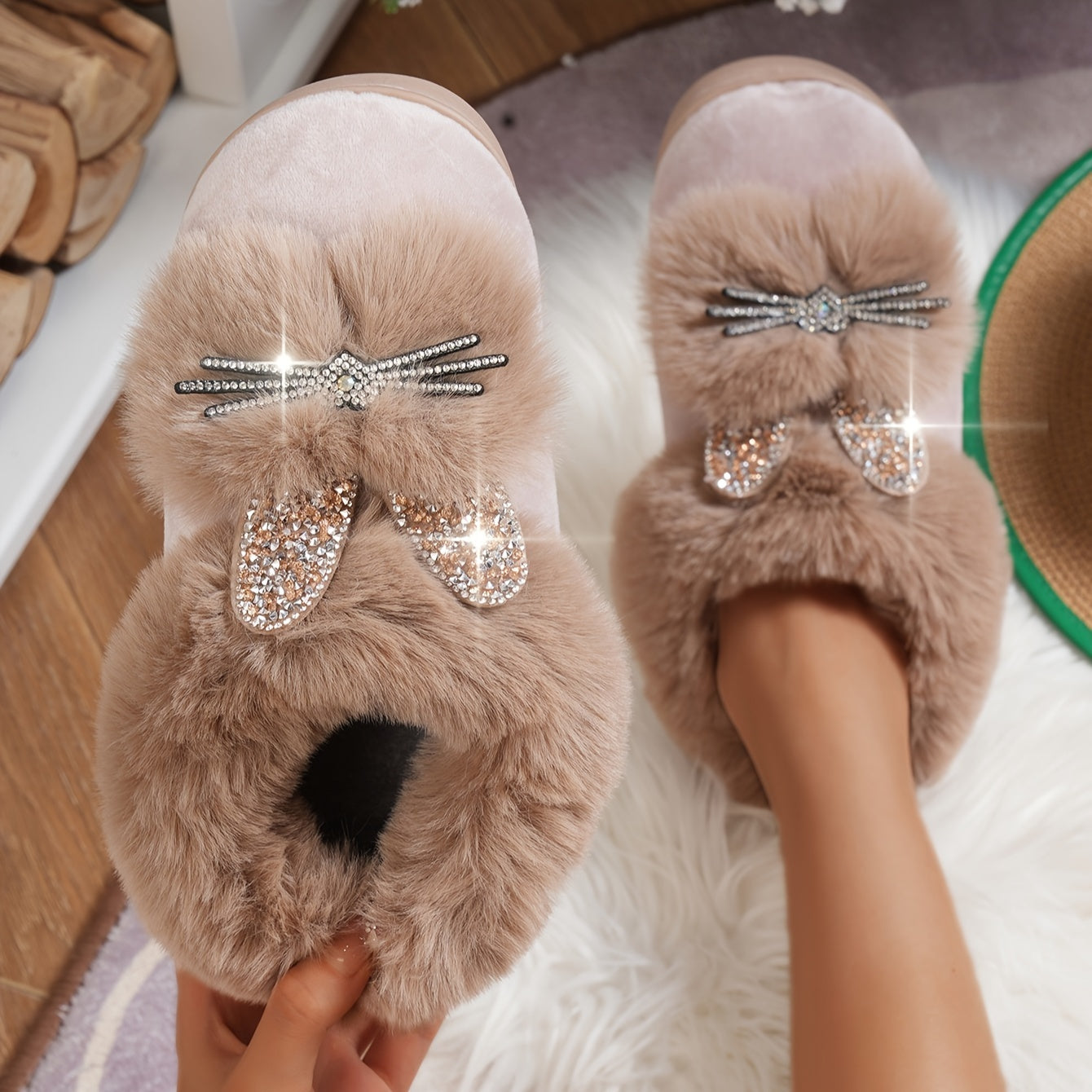 Women's Cozy Plush Winter Slippers with Cute Cat Ear Decor, Soft Faux Furry Lining, Light Pink Cover Upper, Warm Indoor Home Shoes for Cold Weather, Casual Cold Wear | Elegant Faux Fur Slippers | Plush Material
